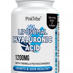 P!nkTribe Liposomal Hyaluronic Acid Supplements - 1200mg Per Serving, High-Potency Hyaluronic Acid Capsules, Supports Skin & Joints, 60 Softgels